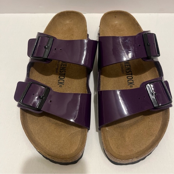 Birkenstock NWB Arizona plum Birko Flor patent regular Sz 9L , M7 - Picture 2 of 7